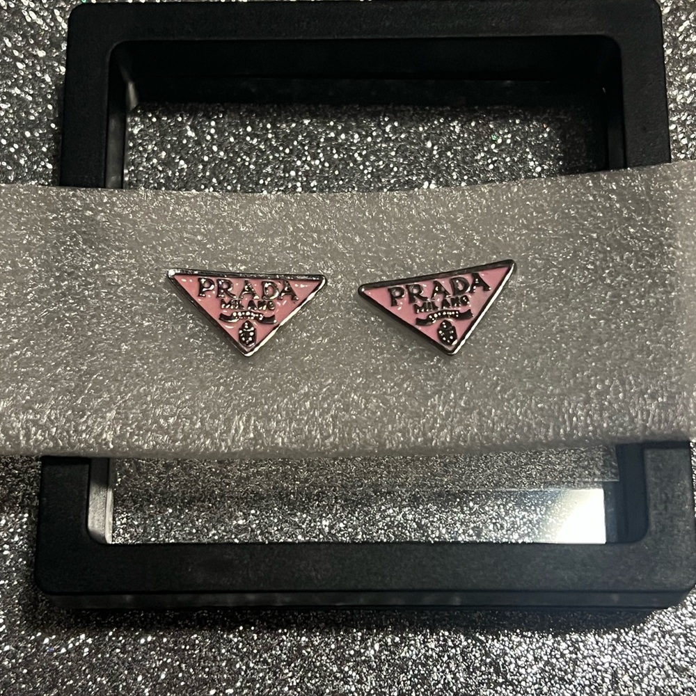 Prada Pink and Silver Triangle Earrings - Picture 2 of 3